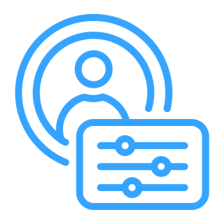 Blue icon of a user with a lock symbol.